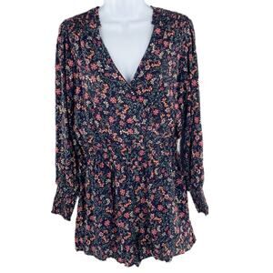 Lost + Wander Womens Navy Blue Floral Long Sleeve Surplice Romper Size M New